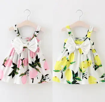 

2019 USA Fashion Summer Newborn Toddler Baby Girls Lemon Floral Bow Casual Party Dresses Sundress Clothing