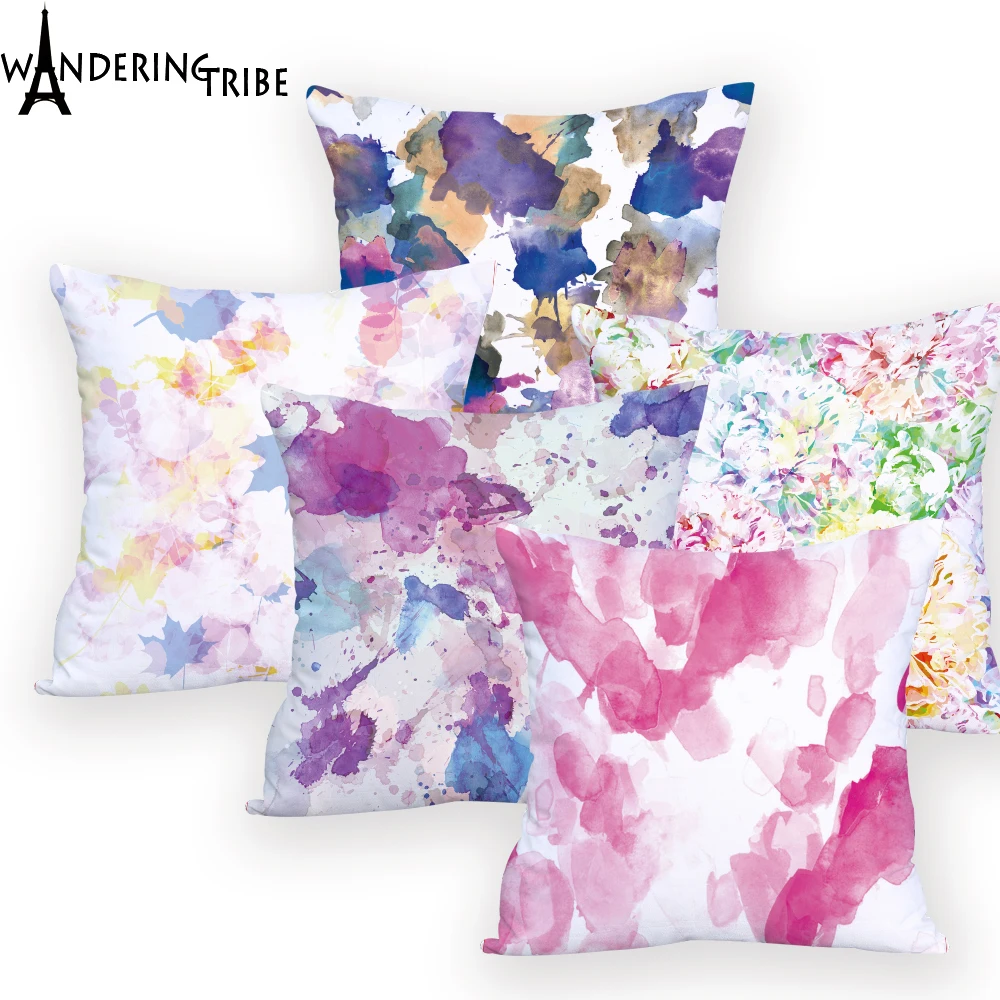 

Watercolor Painting Pillow Cover Decoration Living Room Relax Throw Pillows Cartoon Cushions Decoration Bed Hand Painted