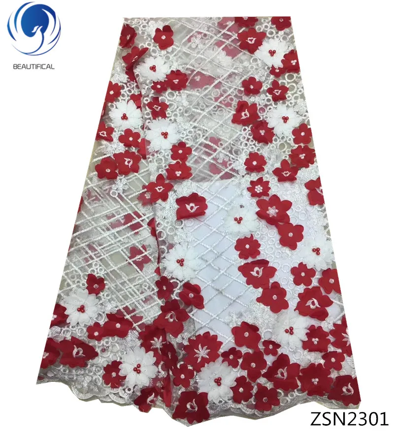 

BEAUTIFICAL 3d laces african fabrics latest nigerian lace fabric 2018 high quality beaded 5 yards/lot lace fabric samples ZSN23