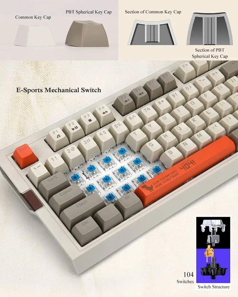 Ajazz AK510 Ретро RGB механическая клавиатура 104 клавиша PBT шариковая колпачок
