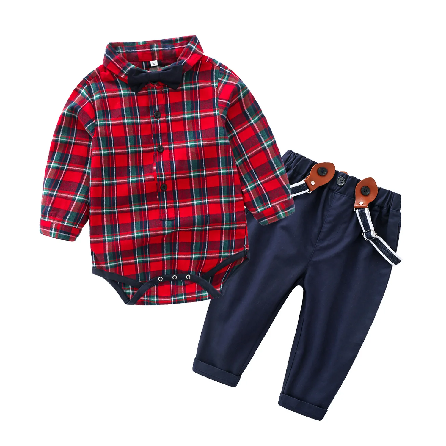 

2018 New Pattern Spring Children Suit Male Baby Long Sleeve Lattice Gentleman Ha. Salopettes Bring Tie Mandarin Collar Fashion