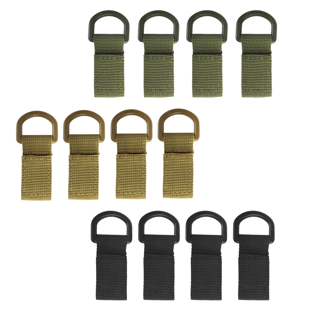 

4 Pcs Nylon Strap Molle Hanging Belt Carabiner Hook Webbing Buckle Strap Clip Backpack D-Shaped Ring Buckle For Outdoor Climbing