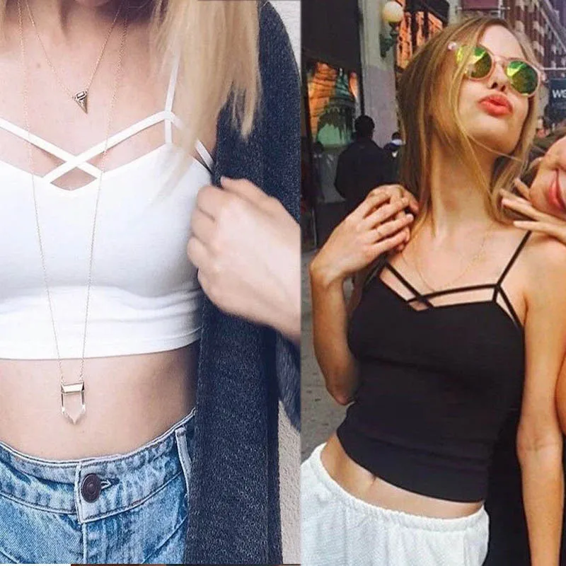

Women Sexy crop top Bandages Pad Bra Bustier Streetwear Bralette Top Pure Color halter top Tops mujer