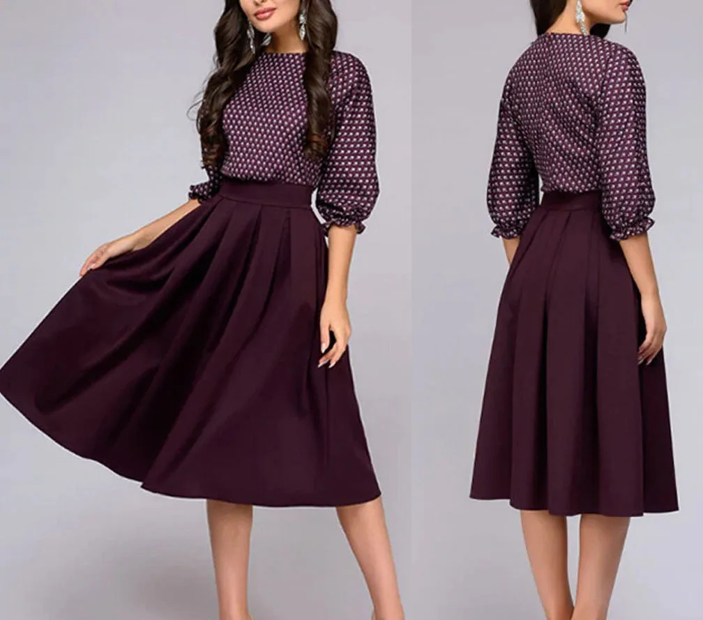Retro Women Vintage 50s Swing Rockabilly Tea Evening Party Pinup Dress+Belt