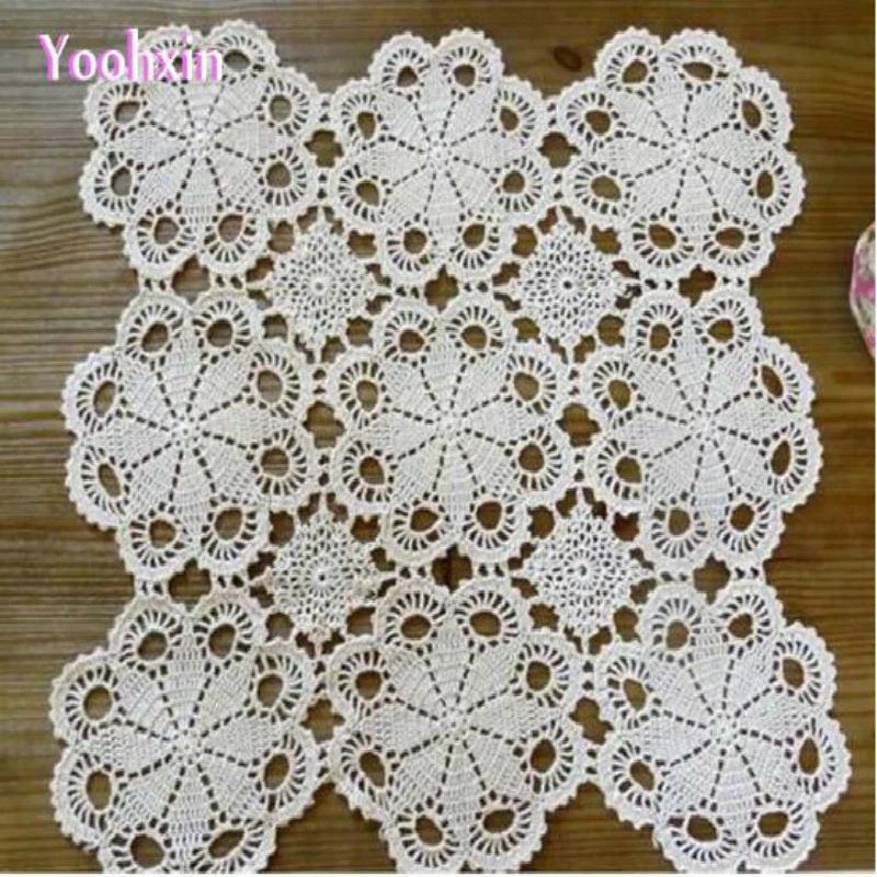 

Vintage Lace Crochet White Table Cloth Towel Cover Kitchen Tea Cotton Square Handmade Tablecloth Christmas Dining Wedding Decor