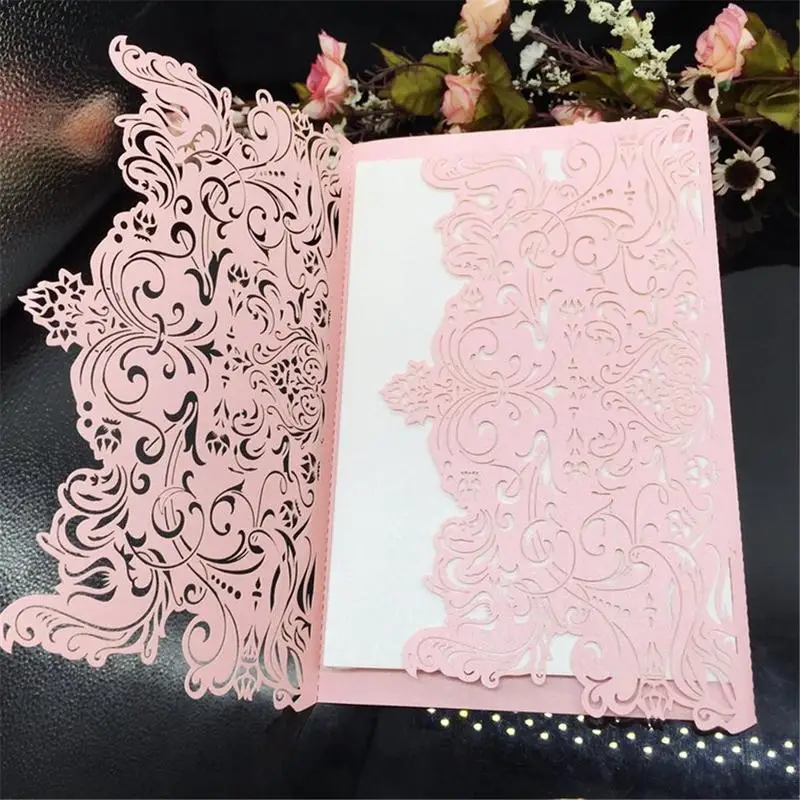  Festive Party Invitation Card 10 PCS Hollow Carved Wedding Invitation Card Without Base Card - 32992222540