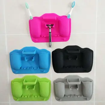 

New Silicone Bathroom Organizer Toothbrush Holder Silicone Toothpaste Holders For Bath Room Mirror Shower Shelves