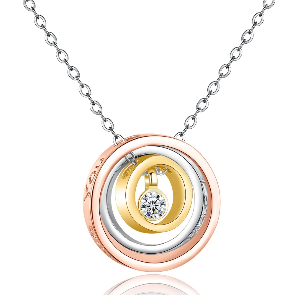 

Silikolove Fashion Multicolor Geometric Circle Pendant Necklace Simple Three-Loop Interlocking Clavicle Chain Pendant Choker