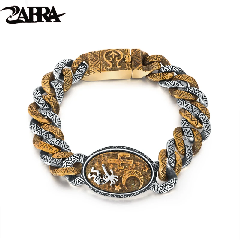 US $128.16 ZABRA Pure 925 Sterling Silver Bracelets For Men Retro Indian Stamp Vintage Domineering Bracelet Men Exaggerated Fine Jewelry