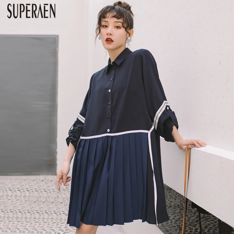 SuperAen, весна и лето, новое женское платье в европейском стиле с длинным рукавом, женское Плиссированное Платье, модная повседневная женская одежда