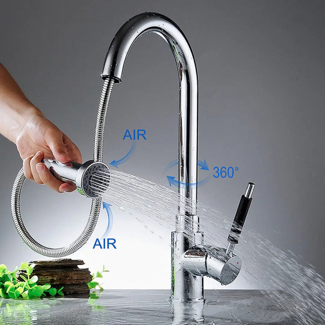 

Kitchen Sink Faucet Pull Out Stretch Spray Swivel Spout Mixer Tap Accessories Q