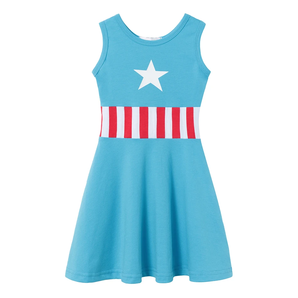 Костюм «мстители» для косплея; костюм капитана; платье супергероя для девочек; хлопковй с принтом звезды; одежда для детей; карнавальный сарафан на Хэллоуин