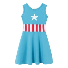 Костюм «мстители» для косплея; костюм капитана; платье супергероя для девочек; хлопковй с принтом звезды; одежда для детей; карнавальный сарафан на Хэллоуин