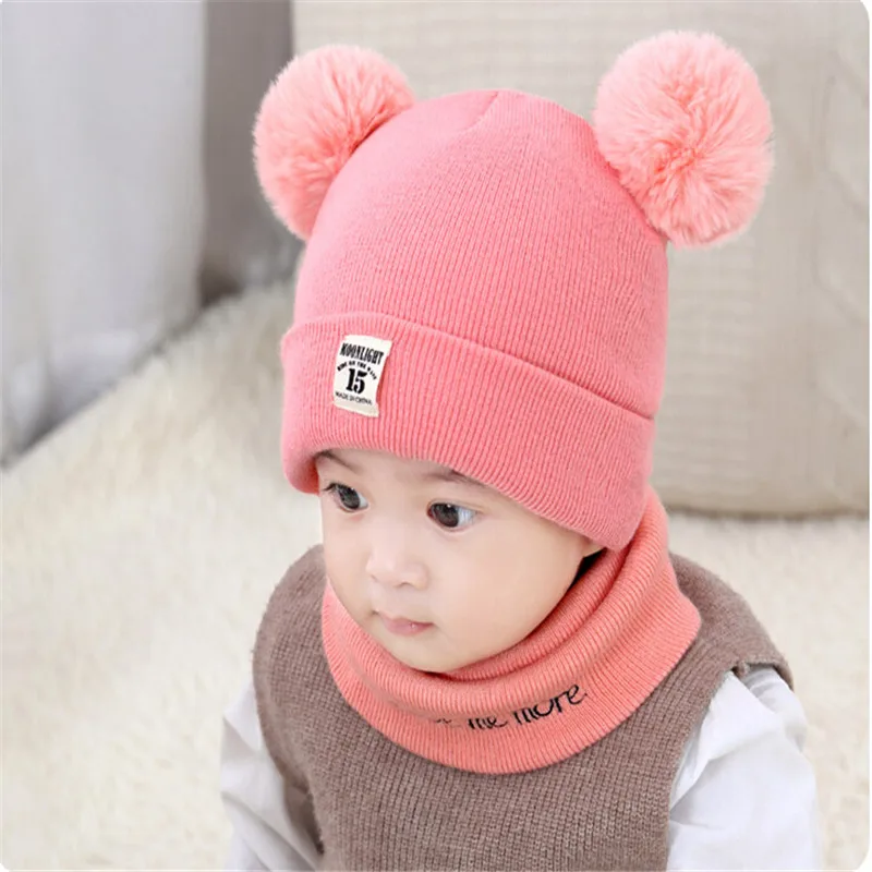 Winter Newborn Warm Baby Kids Girls Boys Cartoon Plush Ball Hats Knitted Caps