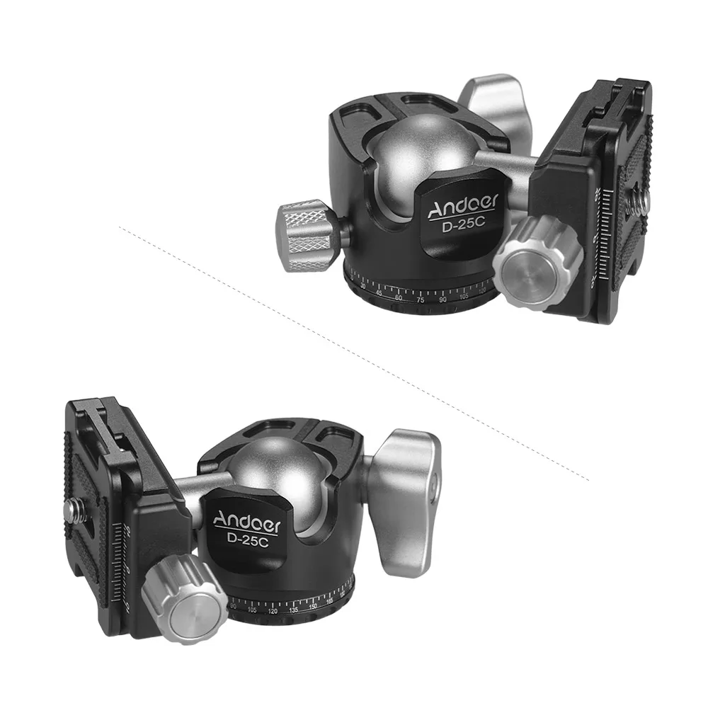 Aluminum Alloy Andoer D-25C CNC Mini Tripod Head Ballhead Double Notch Ball Head for Canon Nikon Sony DSLR ILDC Cameras Tripod