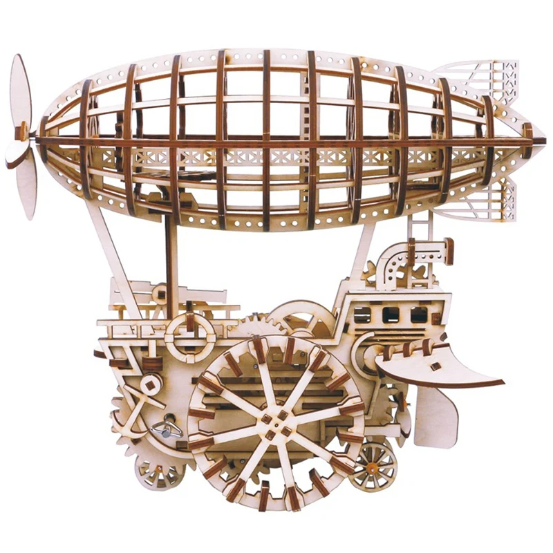 

Robotime Diy Moveable Airship Gear Drive By Clockwork 3D Wooden Model Building Kits Toys Hobbies Gift For Children Adult LK702