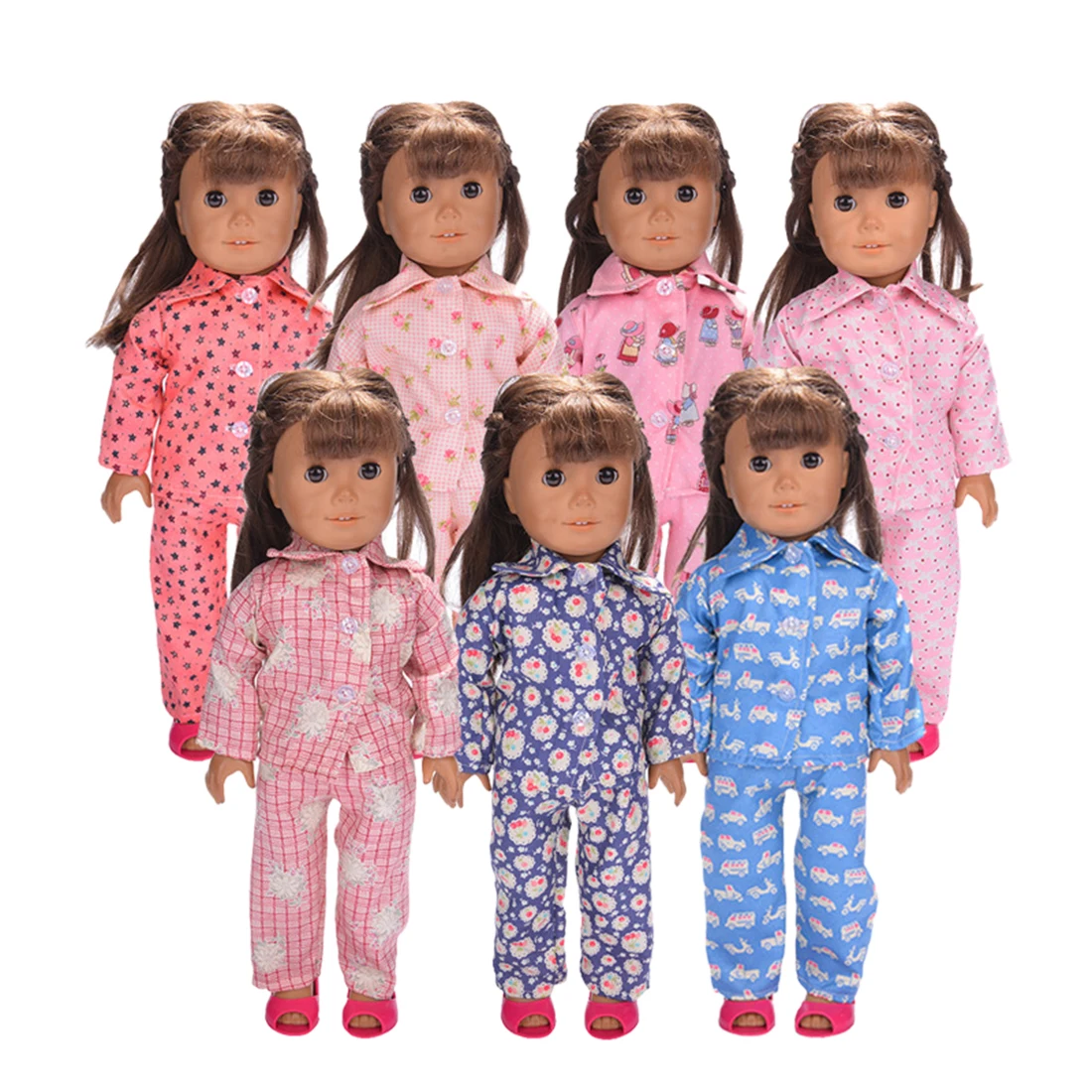 

2019 Popular Girls Gift 7Pcs/set Cute Nightclothes Wearing Suit Cosplay Suit Sleepcoat Set for 18-inch Girl Dolls - Blue + Pink