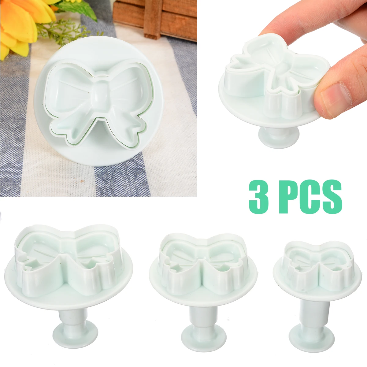 

3Pcs Mini Bow Shaped Fondant Candy Mold Plunger Cutter DIY Cute Butterfly Sugarcraft Cutter Mould Kitchen Baking Decorate Tools