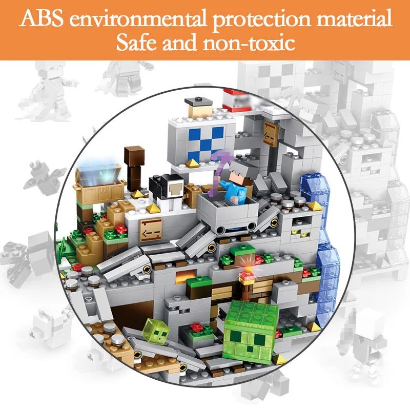 Цена Новый мой мир модель строительные блоки Совместимые LegoINGLYS горная пещера с лифтом Кирпичи игрушки для детей