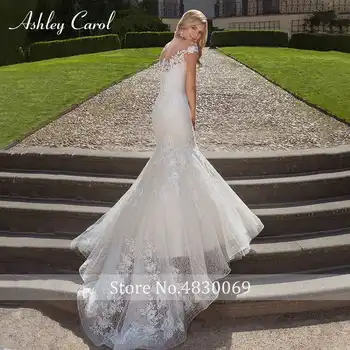 Ashley Carol Fashion Scoop Cap Sleeve Sexy Mermaid Wedding Dresses 2019 Lace Trumpet Bridal Dress Romantic Vintage Wedding Gowns