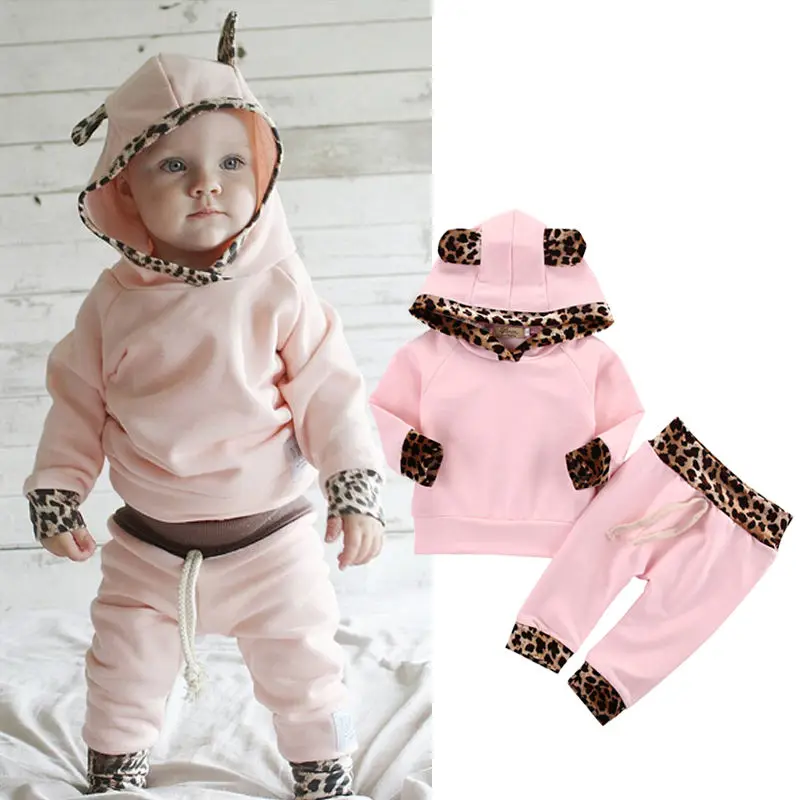 

2 pieces Leopard Hoodie Top and Pant Set For Baby Girl Clothes