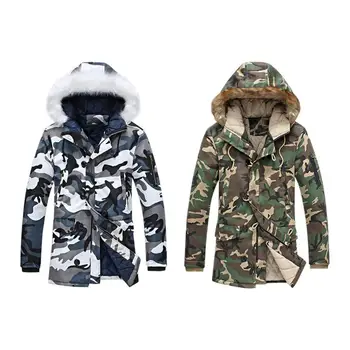 

Men Winter Thicken Coats Warm Camo Print Parkas Zipper Hooded Long Jackets