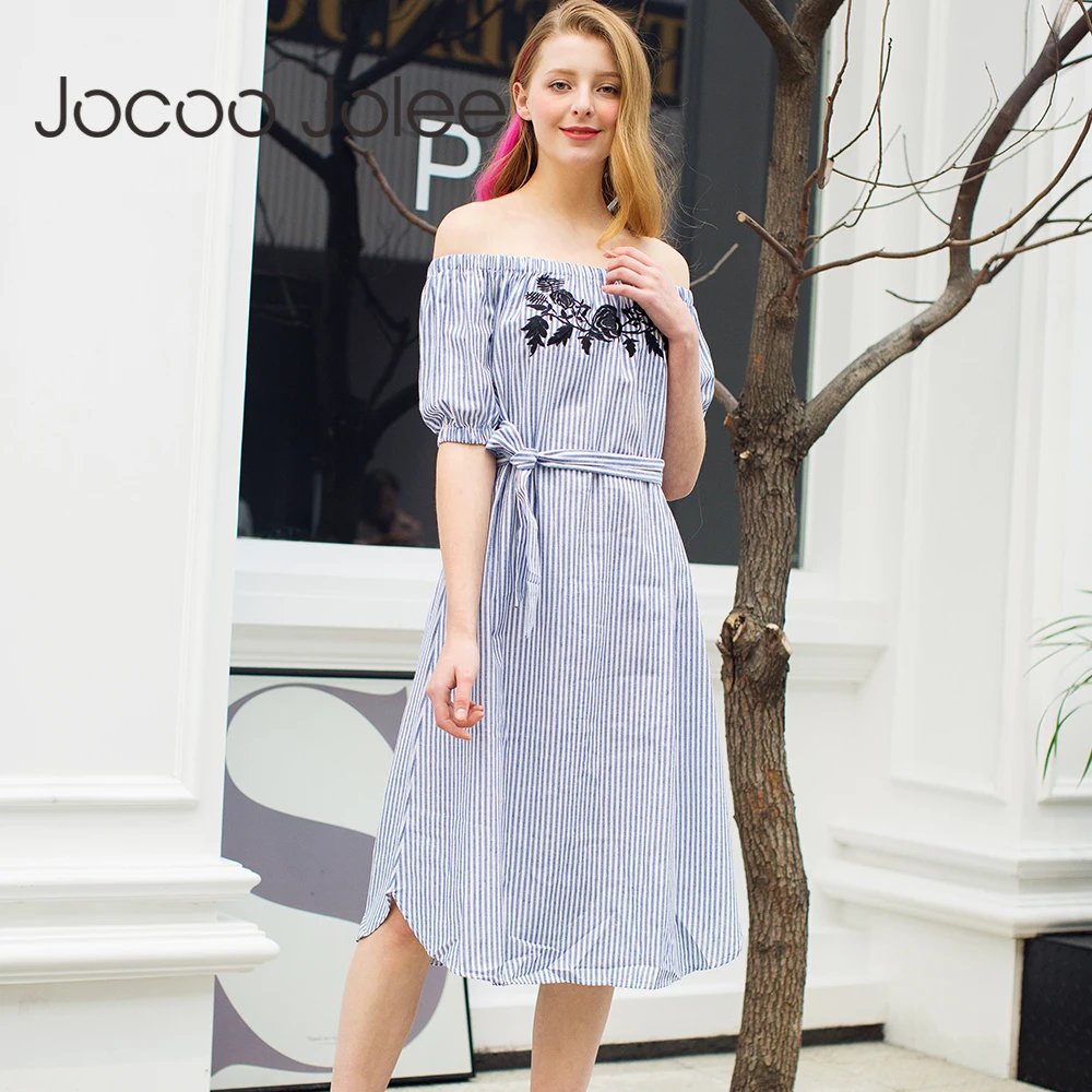 Jocoo Jolee Модное Длинное Платье с вышивкой вырезом лодочкой полурукавами и поясом
