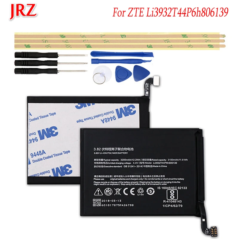 

JRZ 3100mAh Li3932T44P6h806139 battery For ZTE Nubia Z17 NX563J phone Replacement Batteries Bateria with Tools Set