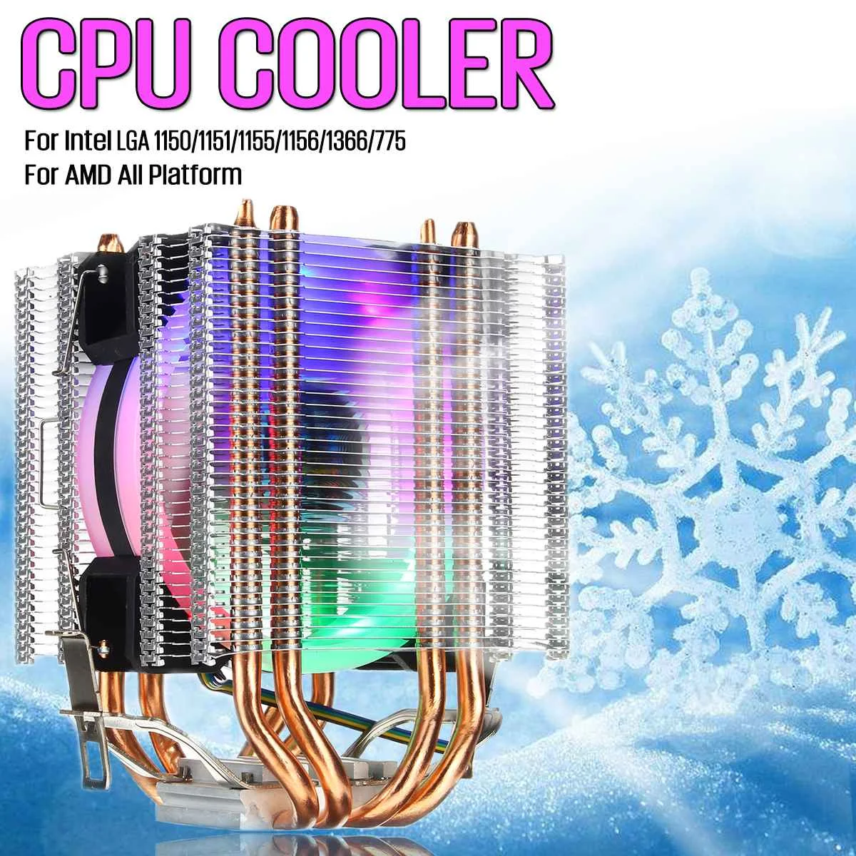 

90mm 4 Heatpipe Desktop Computer CPU Cooler 4Pin RGB LED Fan Cooling Heatsink for Intel 775/1150/1151/1155/1156/1366 for AMD