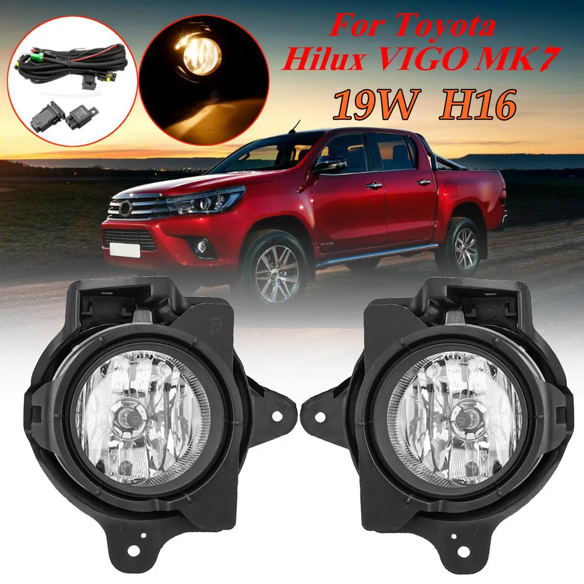 1 Pair 12v H16 Car Fog Light Assembly Lamp With Harness Relay for