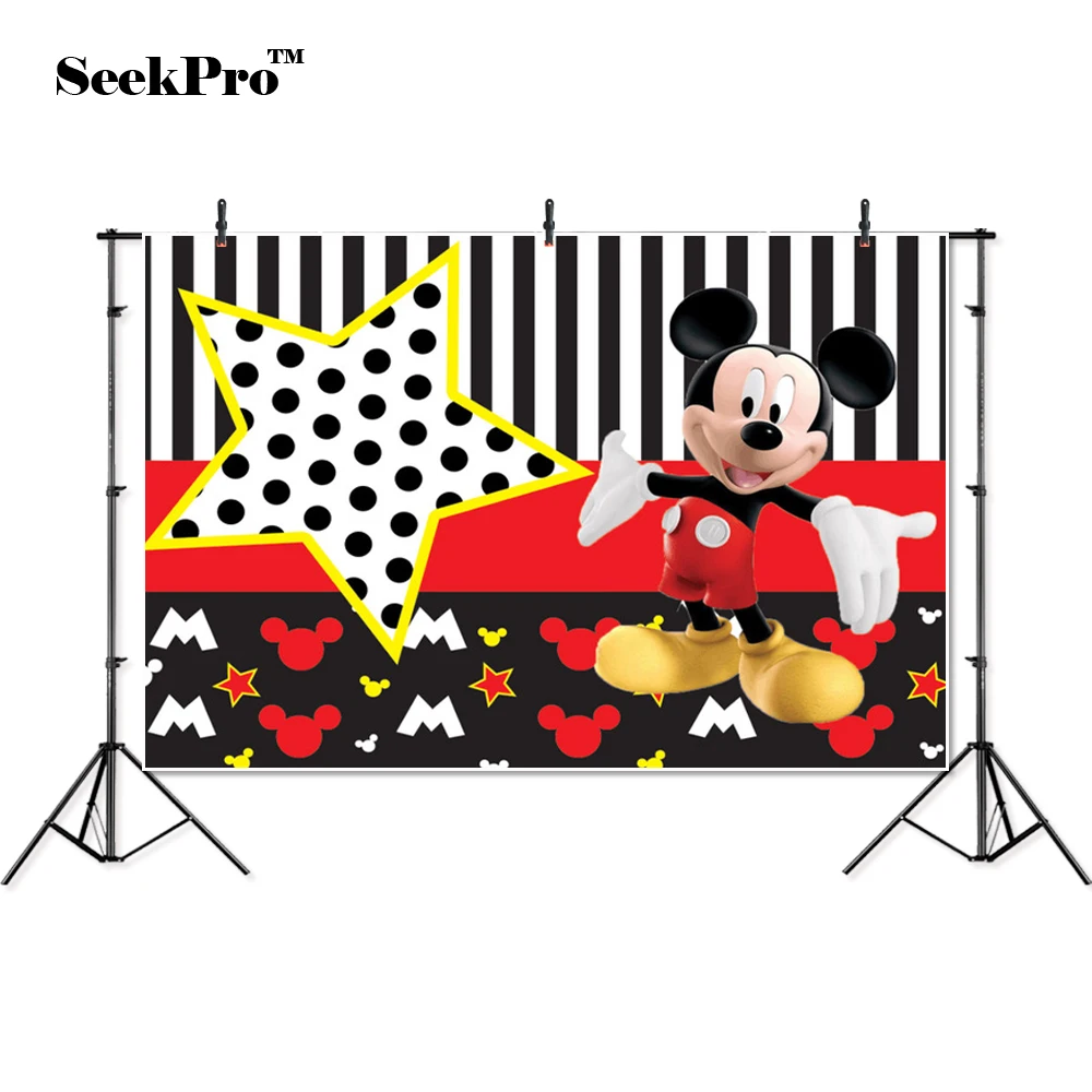 

thin vinyl Black White Stripes Red Mickey Star Banner Photo Background Printed Studio Professional Indoor Photographic Backdrop