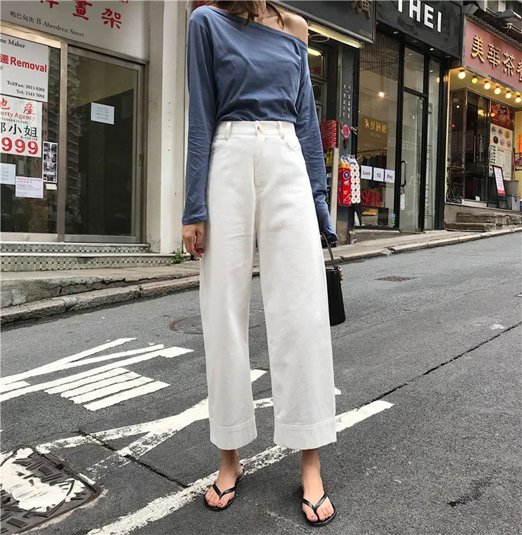 Mooirue Winter Summer Jeans Women Korean Cowboy Trousers High Waist 2018 Ladies White Black Jeans Wide Leg Bottom