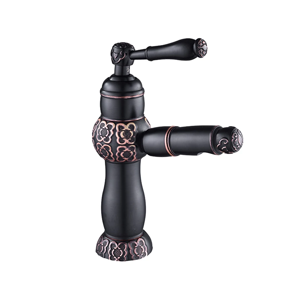 

1PC Retro Water Faucet Water Mix Durable Carved Long Service Life Full Copper Sink Faucet for Kitchen Home Use Bathroom