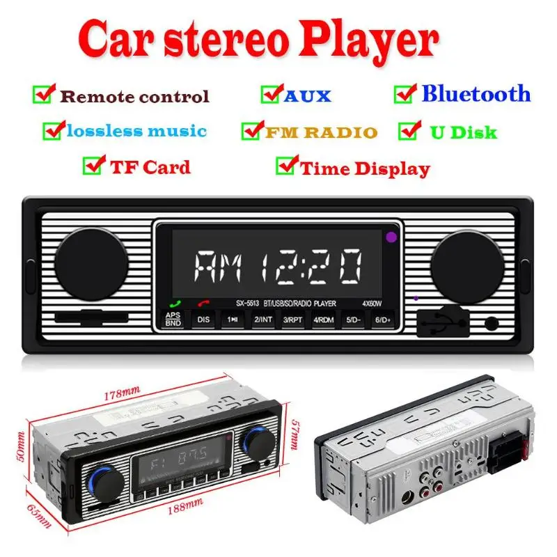 

VODOOL 5513 1 Din In-Dash 12V Car Radio Bluetooth Autoradio Stereo MP3 Player FM Radio USB TF Card AUX Input Auto Audio Player