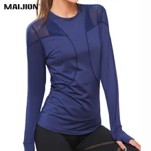 MAIJION сетчатая Лоскутная бесшовная рубашка для йоги, женский укороченный топ, дышащая Спортивная одежда для женщин, одноцветные топы для фитнеса с длинным рукавом