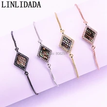 10 шт. Шарм CZ микро Pave кубического циркония Abalone оболочки ромбовидный разъем регулируемый браслет с прямоуголными звеньями LL-B037