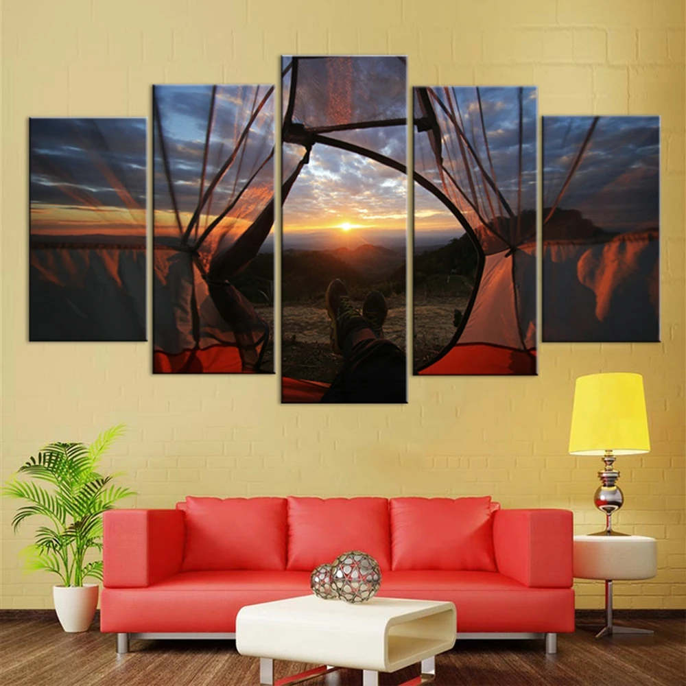 

Home Decor Pictures Landscape Modular Painting Frame Print 5 Pieces Look At The World In The Tent Canvas Poster Wall Art .