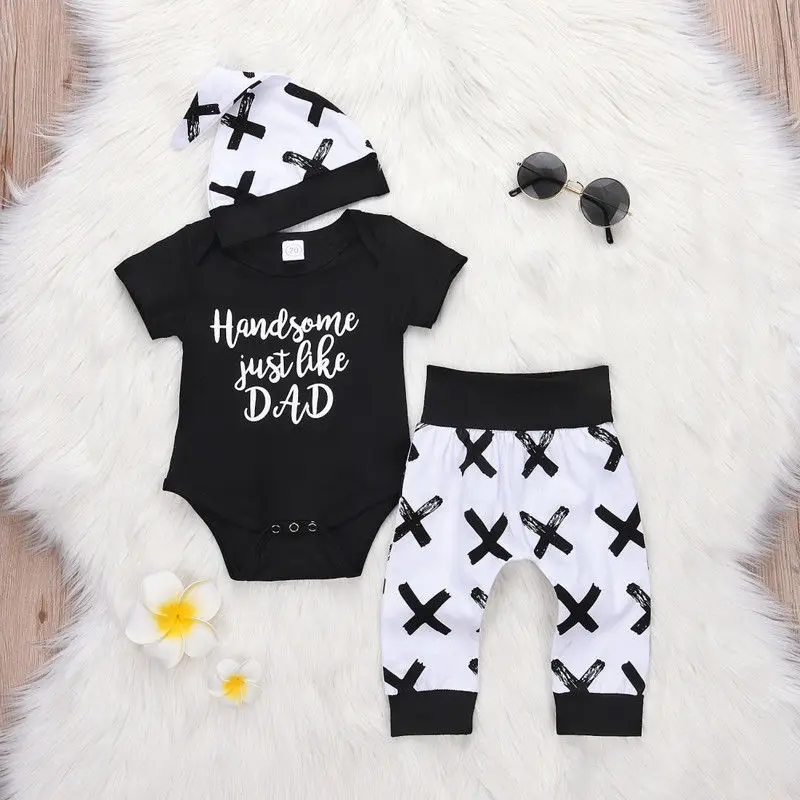 Pudcoco Boy Set 0-24M 3Pcs Newborn Baby Boys Cotton Top Romper Pants Leggings Outfits Clothes