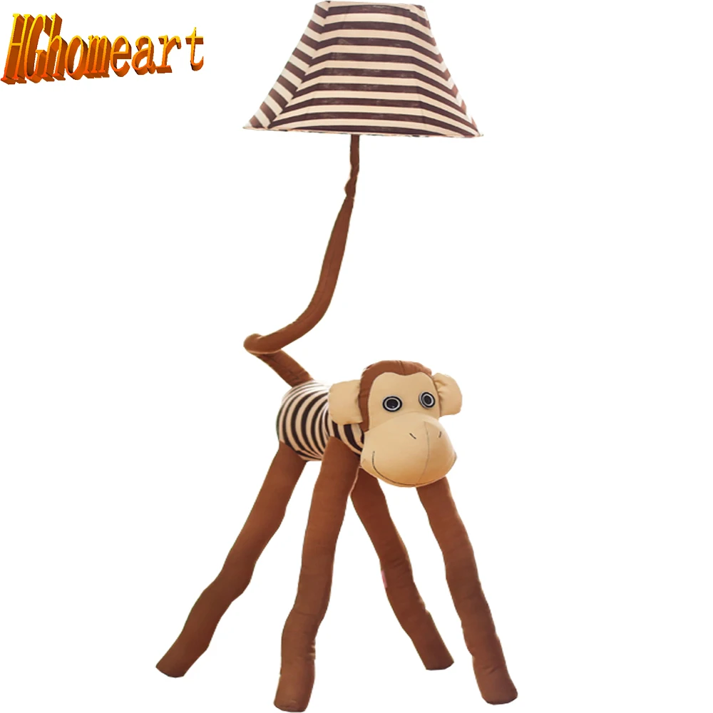

Hghomeart Fabric European Lighting Led Kids Floor Lamp 110V/220V E27 Cute Monkey Cartoon Lighting Bedrooms Floor Lamps Wood