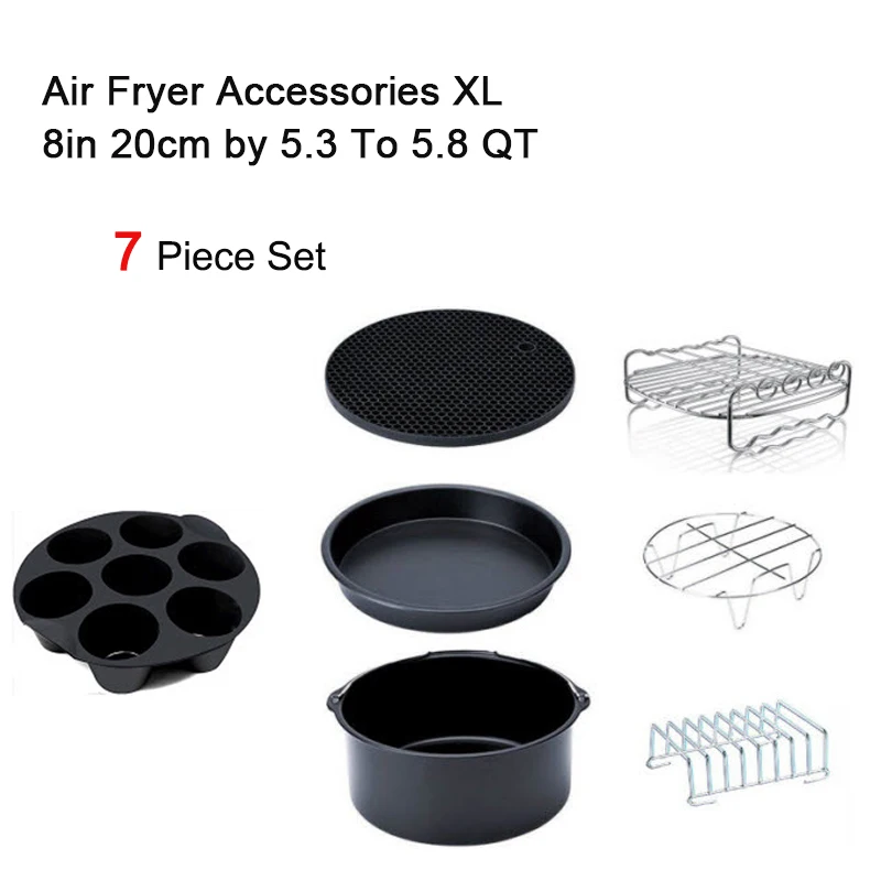 

High Quality Air Fryer Accessories 8 Inch for Gowise Phillips Cozyna and Secura, Set of 7, Fit all Airfryer 5.3QT to 5.8QT