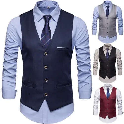 Новый модный мужской деловой Повседневный платье жилет галстук костюм тонкий смокинг жилет пальто
