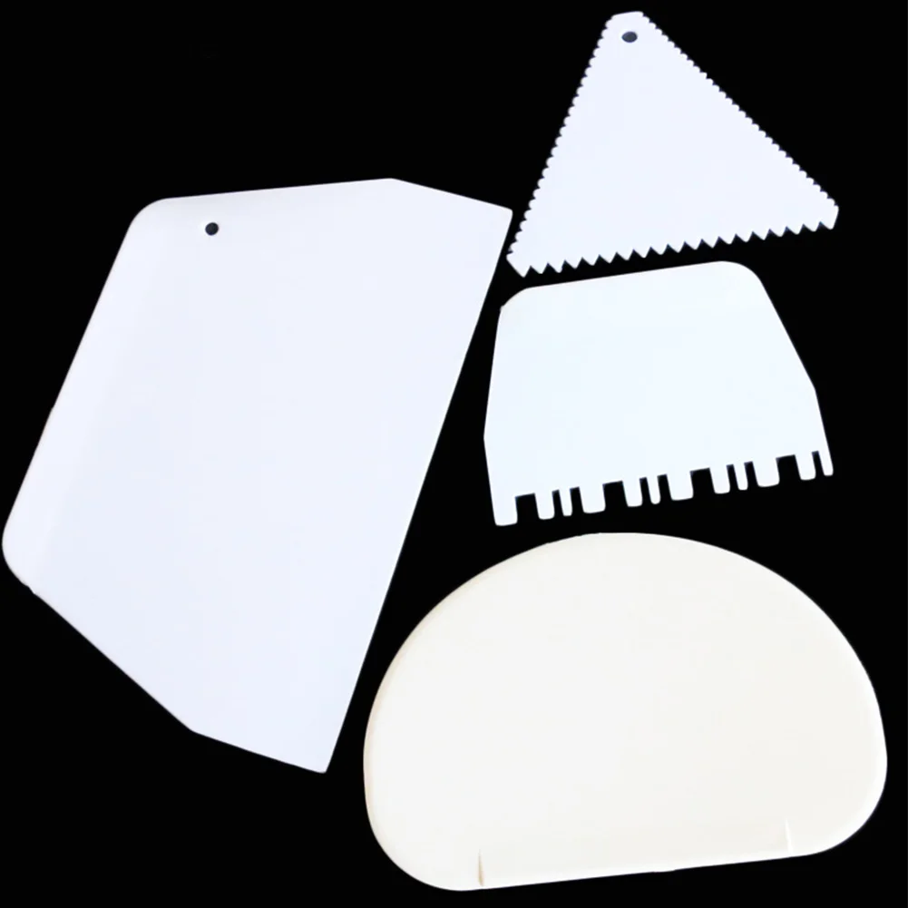 

4 Pcs Silicone Dough Icing Fondant Scraper Set Cake Decorating Cream Plastic Scraper Cake Cut Knife Scrape Knife for Kitchen