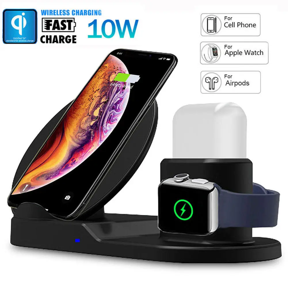 Беспроводное быстрое зарядное устройство Qi 3 в 1 для Apple Watch AirPods iPhone Xs Max Samsung |