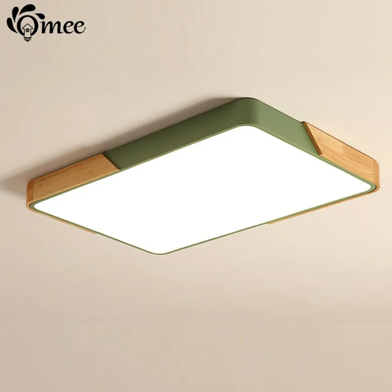 Modern Wood LED ceiling Lights Rectangle Living Dimmable Remote control light foyer Bedroom Square Kitchen Surface ceiling lamp