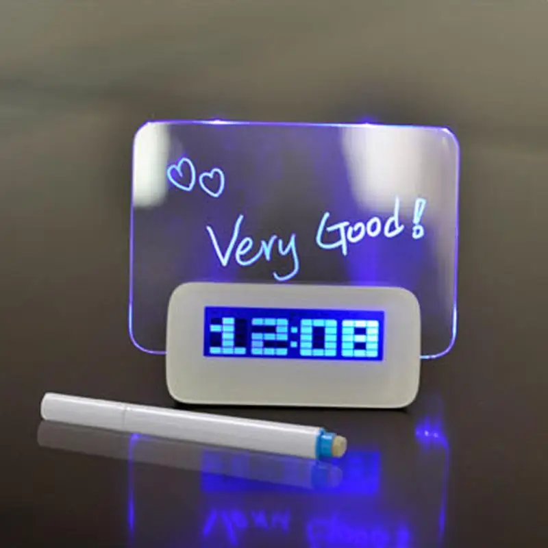 

Fluorescent Creative Blue LED Digital Alarm Clock with Message Board USB 4 Port Hub Desk Table Digital Alarm Clock With Calendar