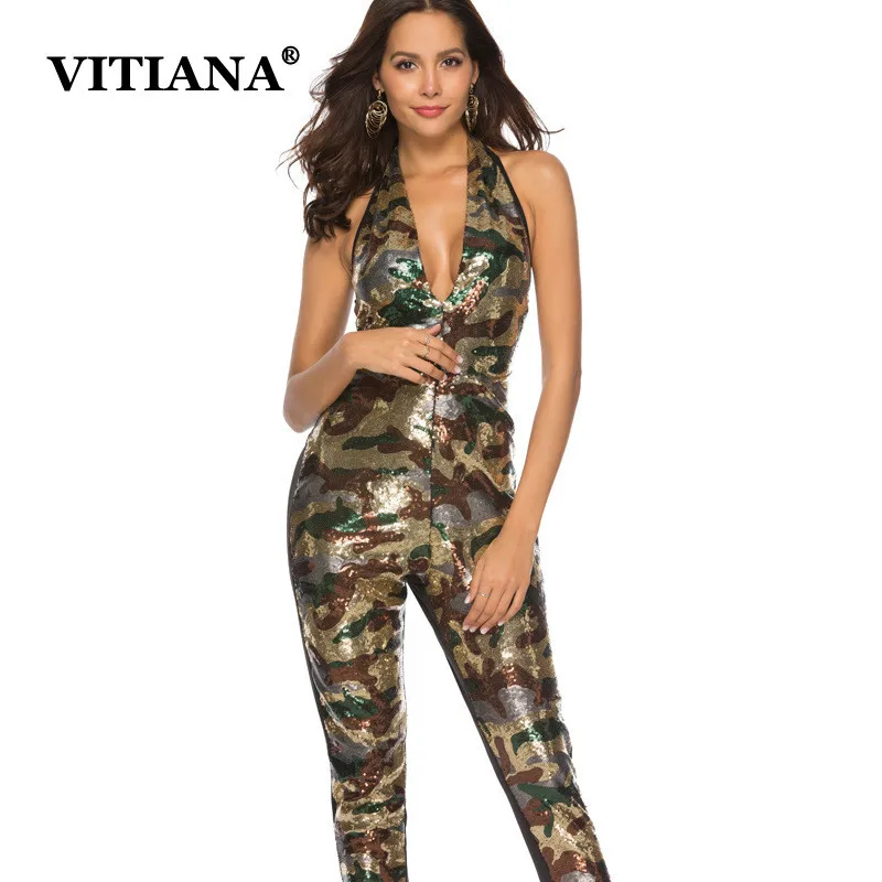 VITIANA Women Sexy Jumpsuit Female 2019 Colour Lace Up Sleeveless Deep V-Neck Backless Beach Jumpsuit Club Camouflage Rompers VITIANA Women Sexy Jumpsuit Female 2019 Colour Lace Up Sleeveless Deep V-Neck Backless Beach Jumpsuit Club Camouflage Rompers