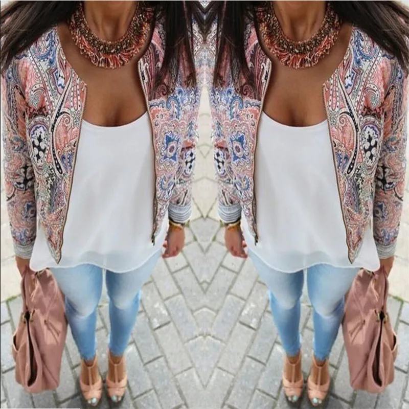 الأزياء جديد أنيق إمرأة PU جلدية للدراجات النارية السائق سترة سستة مشرق الألوان المطبوعة عارضة قصيرة أبلى سترات الناعمة