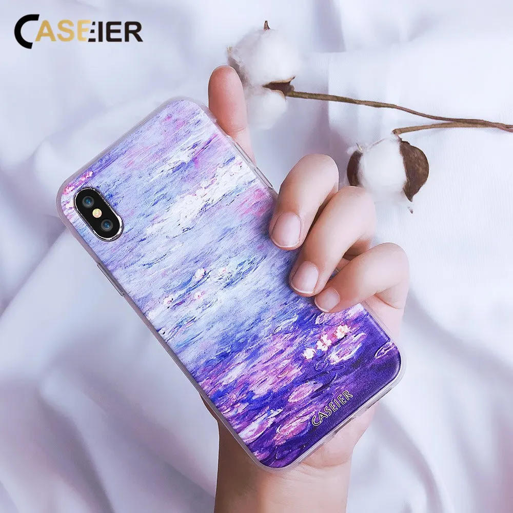 

CASEIER Soft Silicone Phone Case For iPhone X XS MAX XR Monet Oil Painting Cover For iPhone 7 8 6 6s Plus 5S Cases Shell Funda
