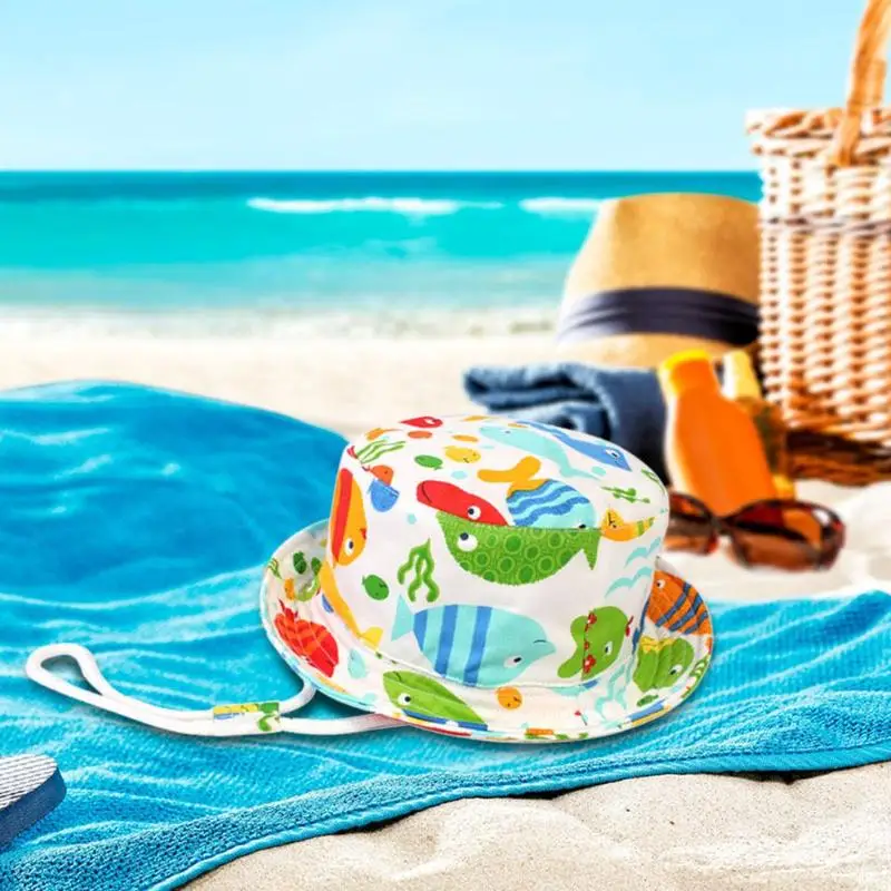 

Baby Sun Hat Cartoon Fish Print Fisherman Cap Cotton Children Basin Caps