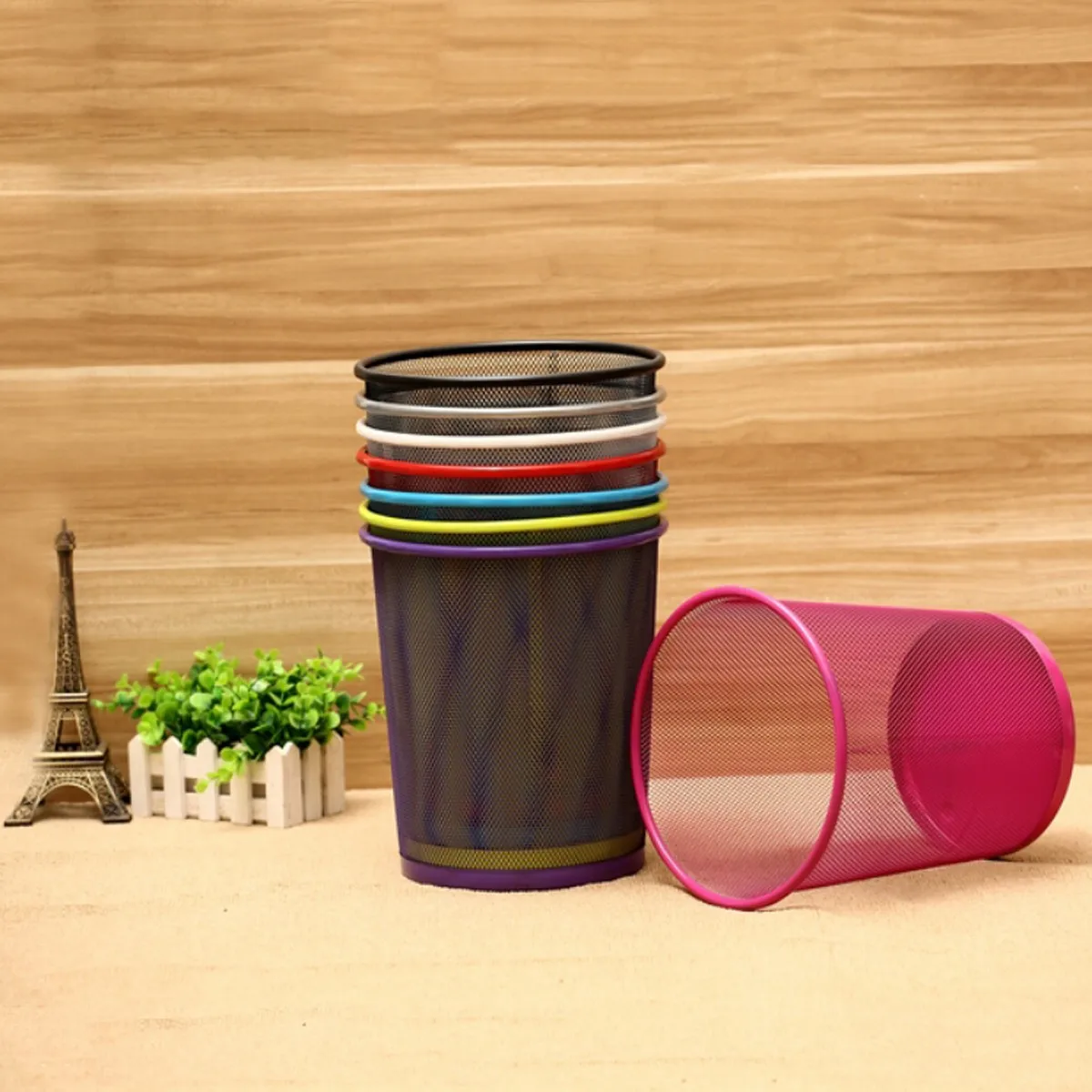 

Trash Can Metal Mesh Waste Paper Basket Rubbish Trash Bin for Kitchen bathroom Home Office Dustbin